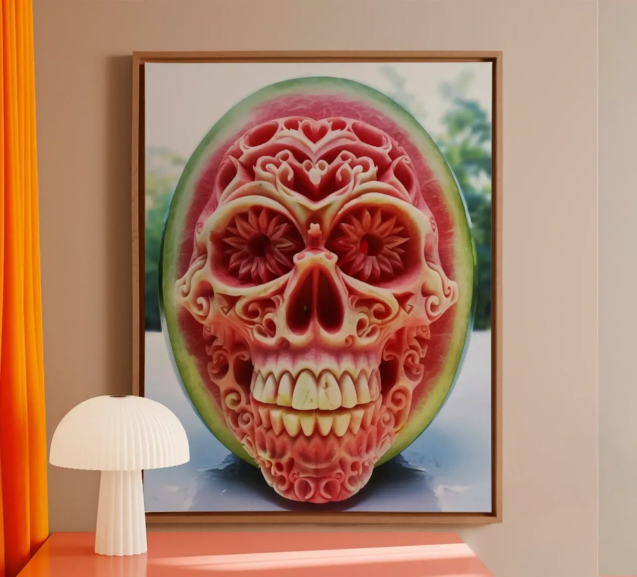 Palla di anguria | Scultura di frutta Calavera tela con Cornice a cassetta da Autofocus