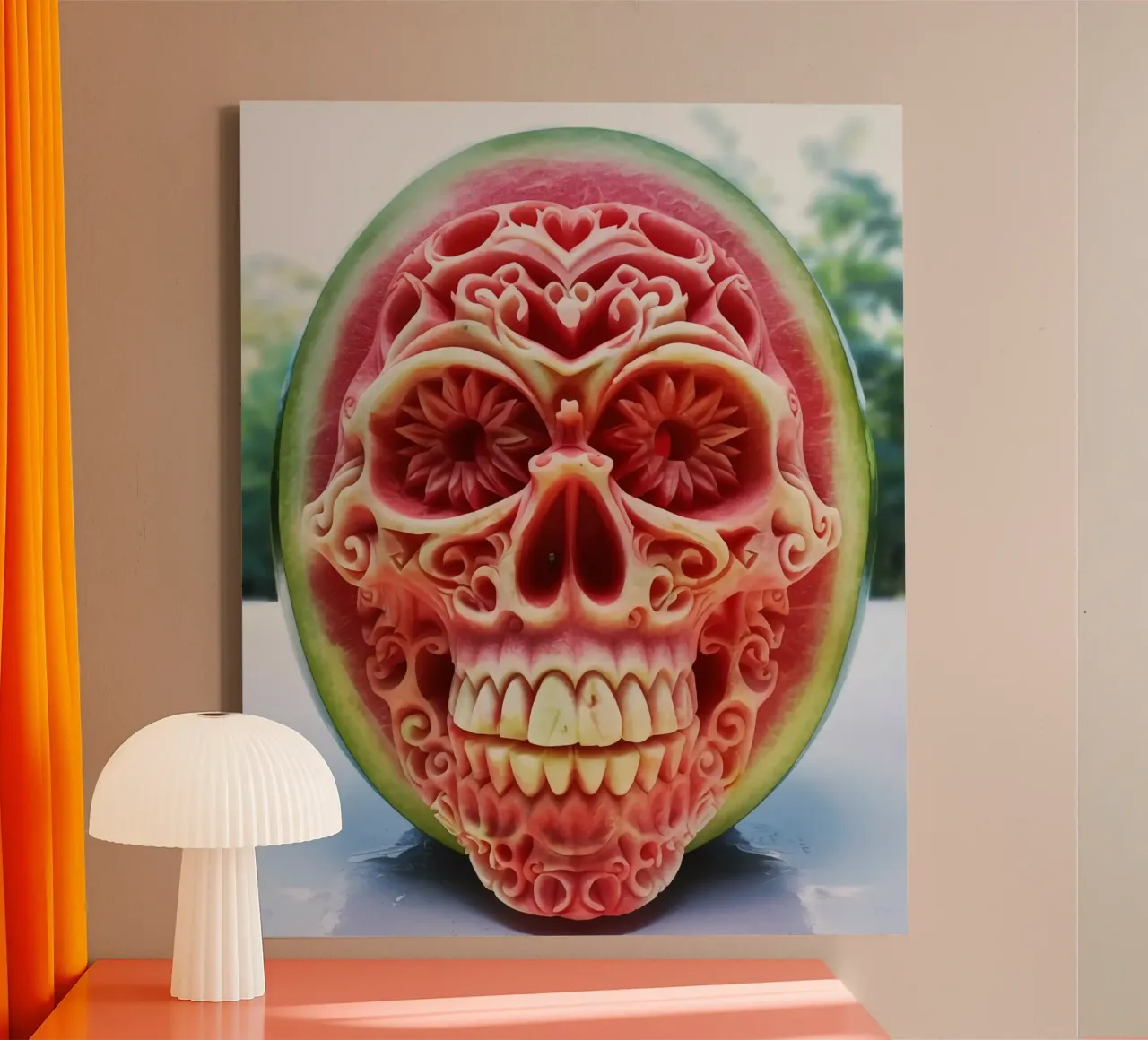 Palla di anguria | Scultura di frutta Calavera tela con Cornice a cassetta da Autofocus