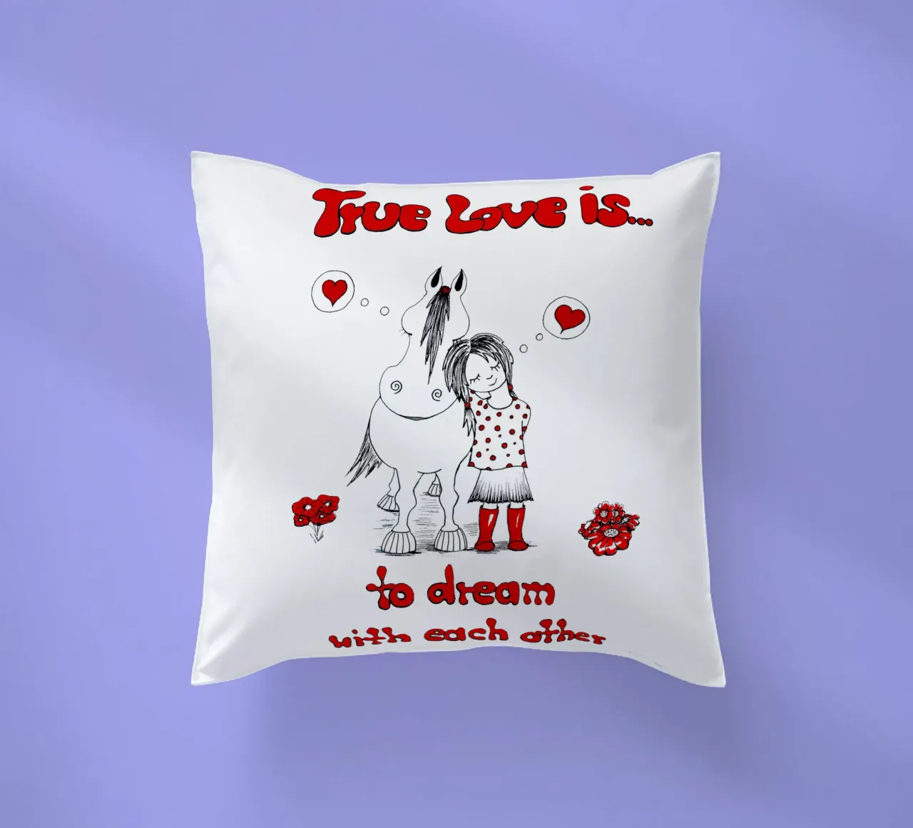 "True Love is to dream with each other", Pferde, Mädchen cuscino da Pferdemädchen