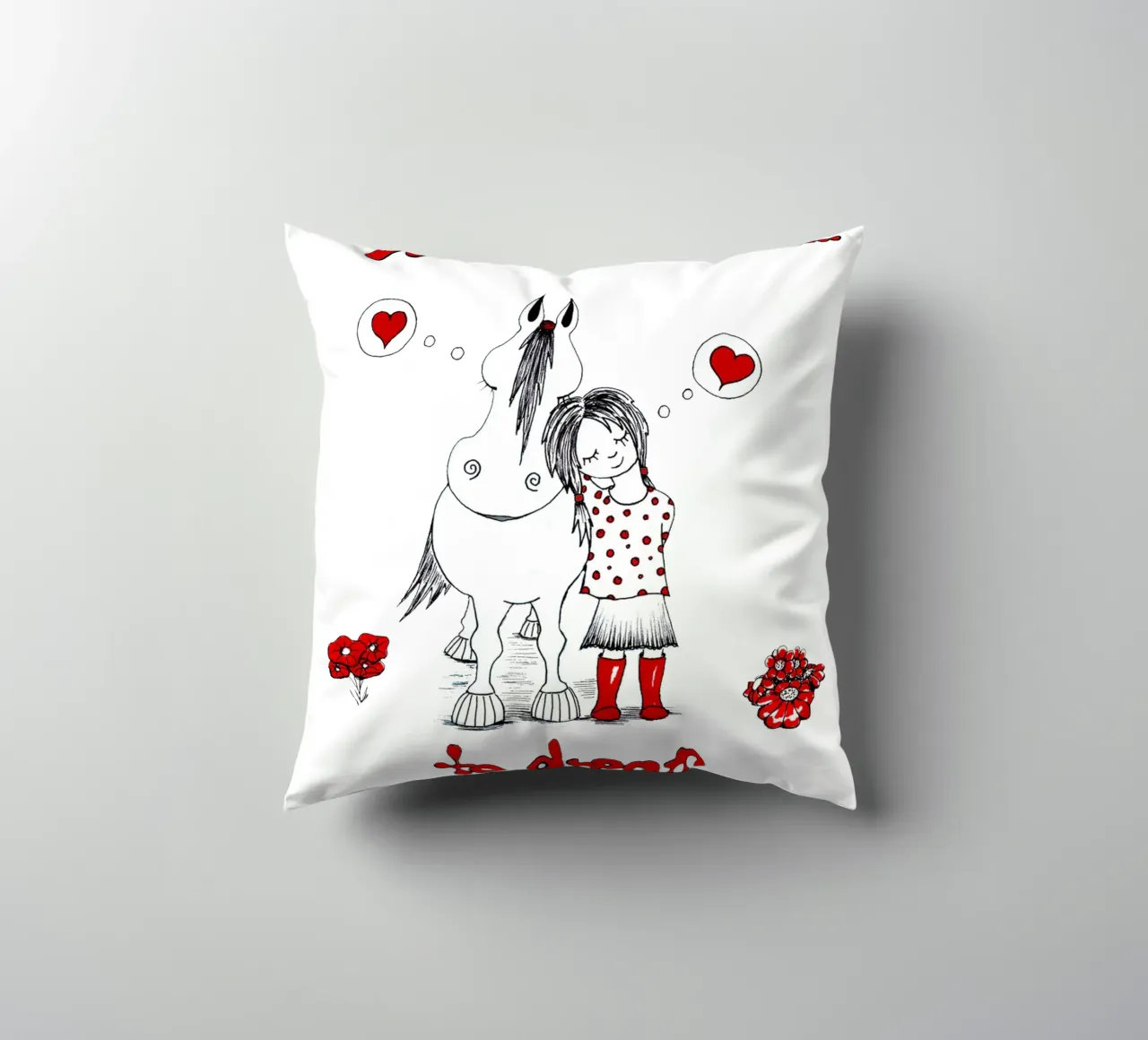 "True Love is to dream with each other", Pferde, Mädchen cuscino da Pferdemädchen