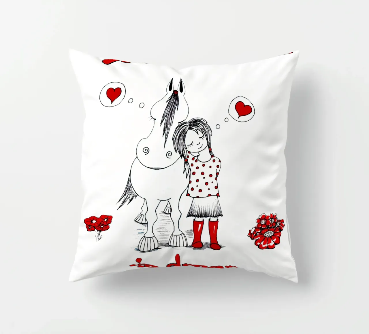 "True Love is to dream with each other", Pferde, Mädchen cuscino da Pferdemädchen