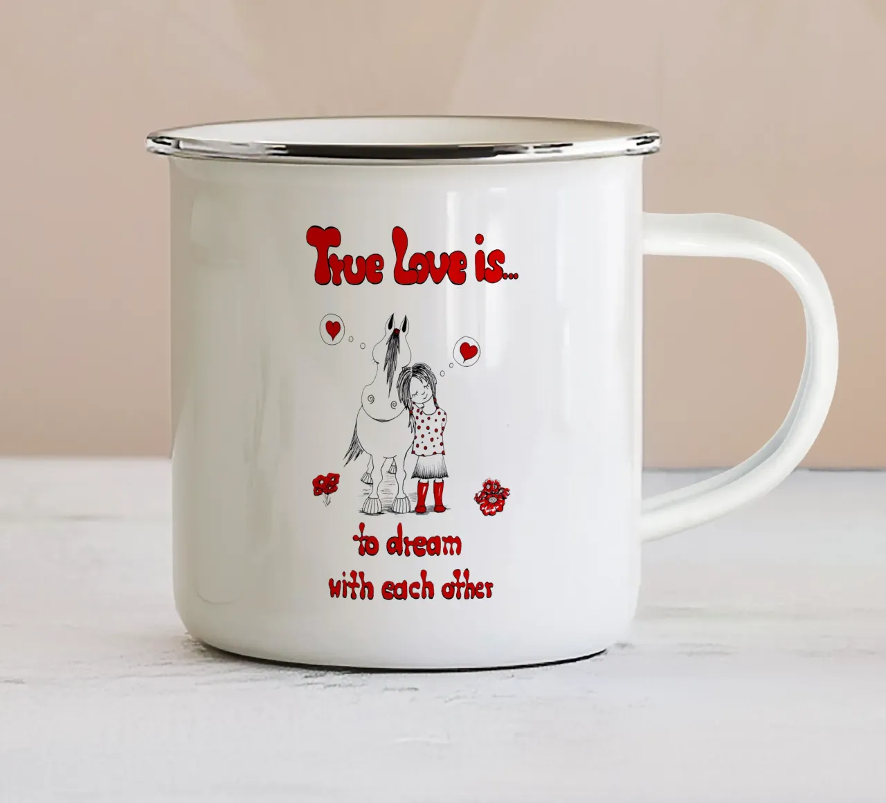 "True Love is to dream with each other", Pferde, Mädchen tazza in smalto da Pferdemädchen