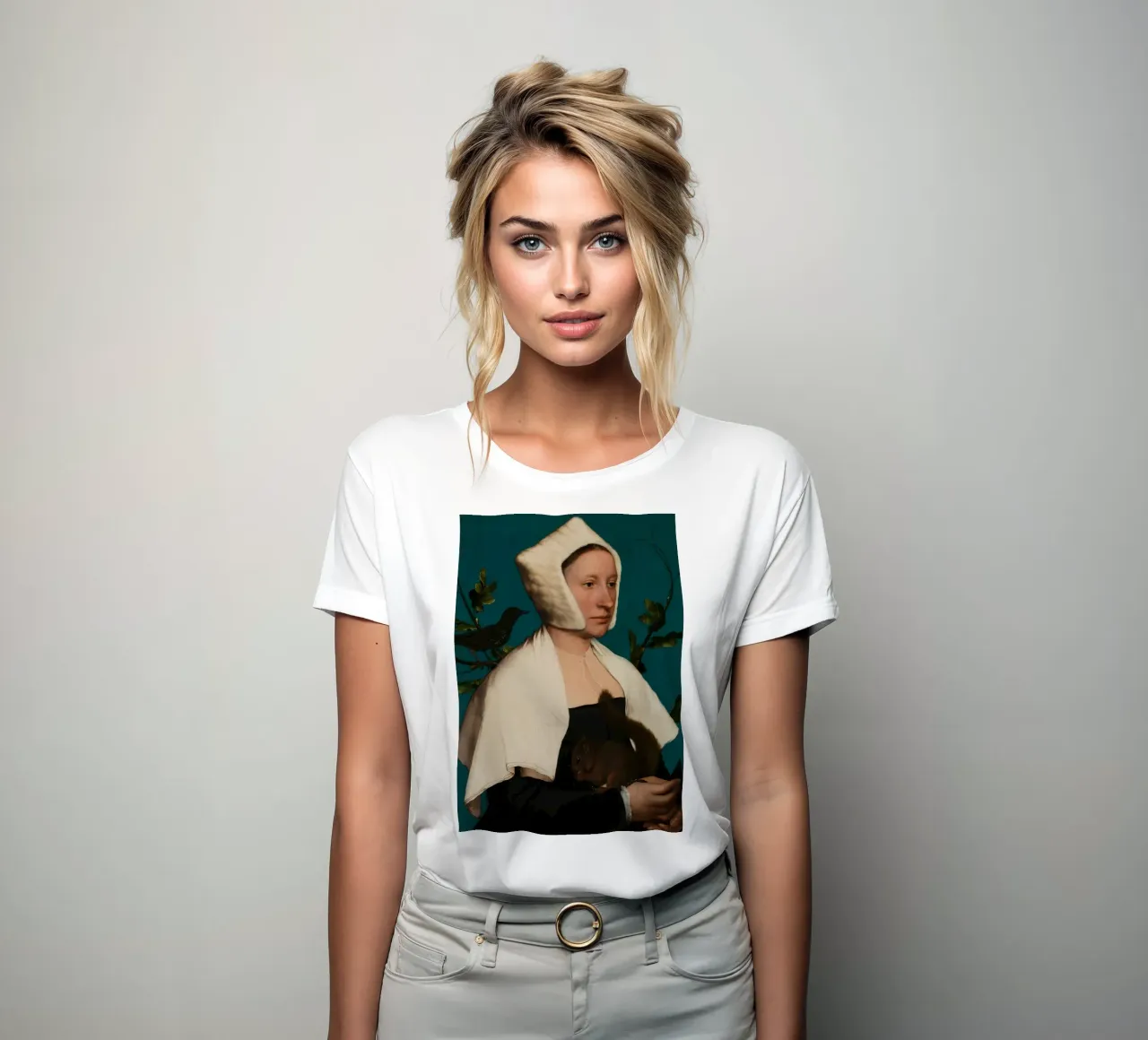 Portrait of a Lady with a Squirrel and a Starling women's fitted t-shirt by William Store