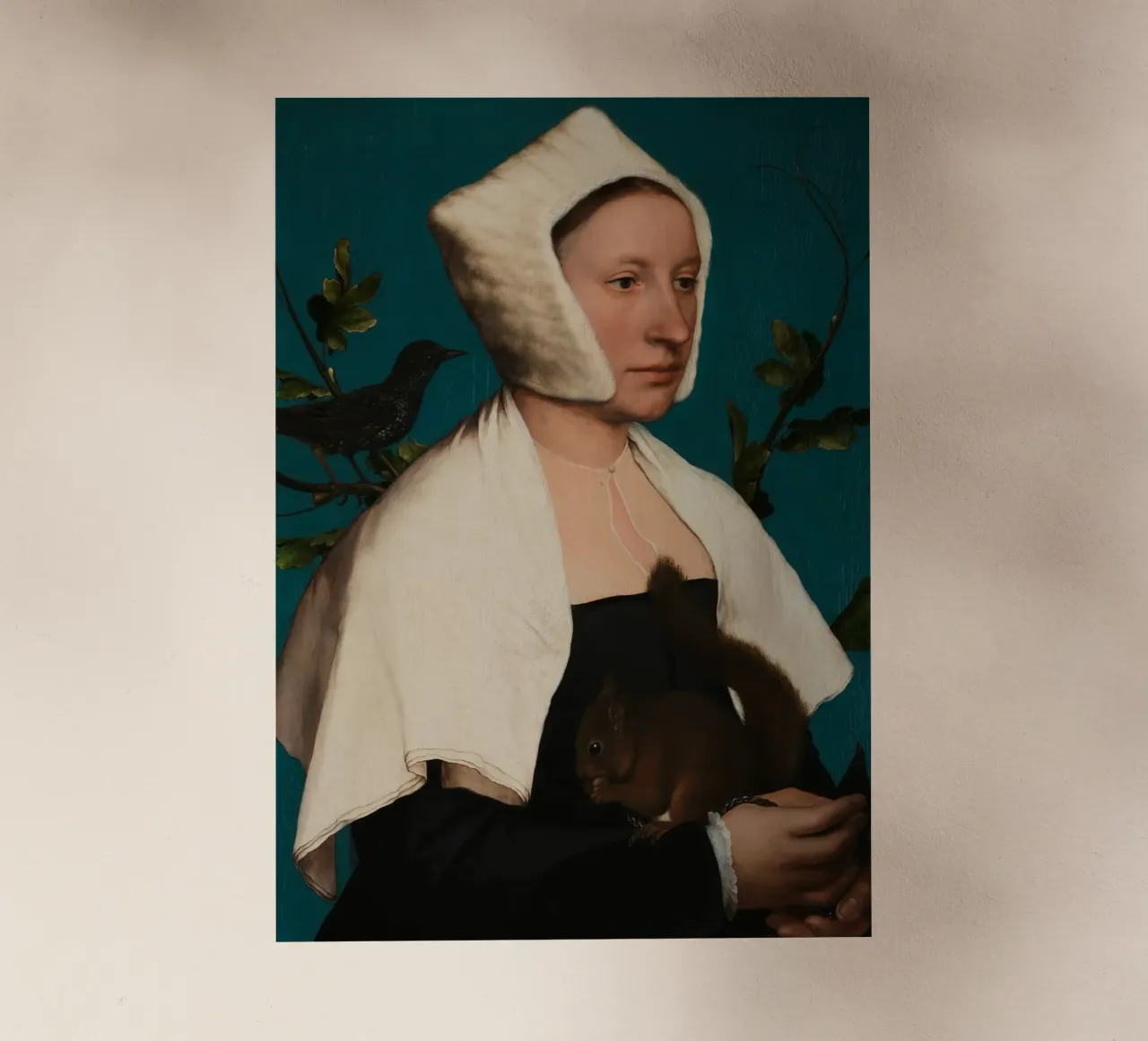 Retrato de una dama con una ardilla y un estornino lámina retroiluminada de William Store