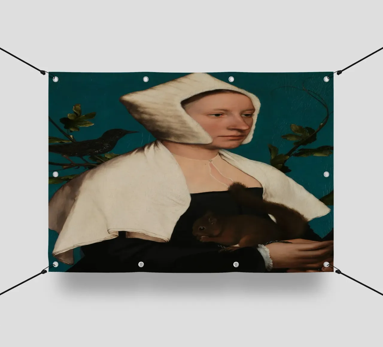 Portrait d'une dame avec un écureuil et un étourneau bâche pvc de William Store