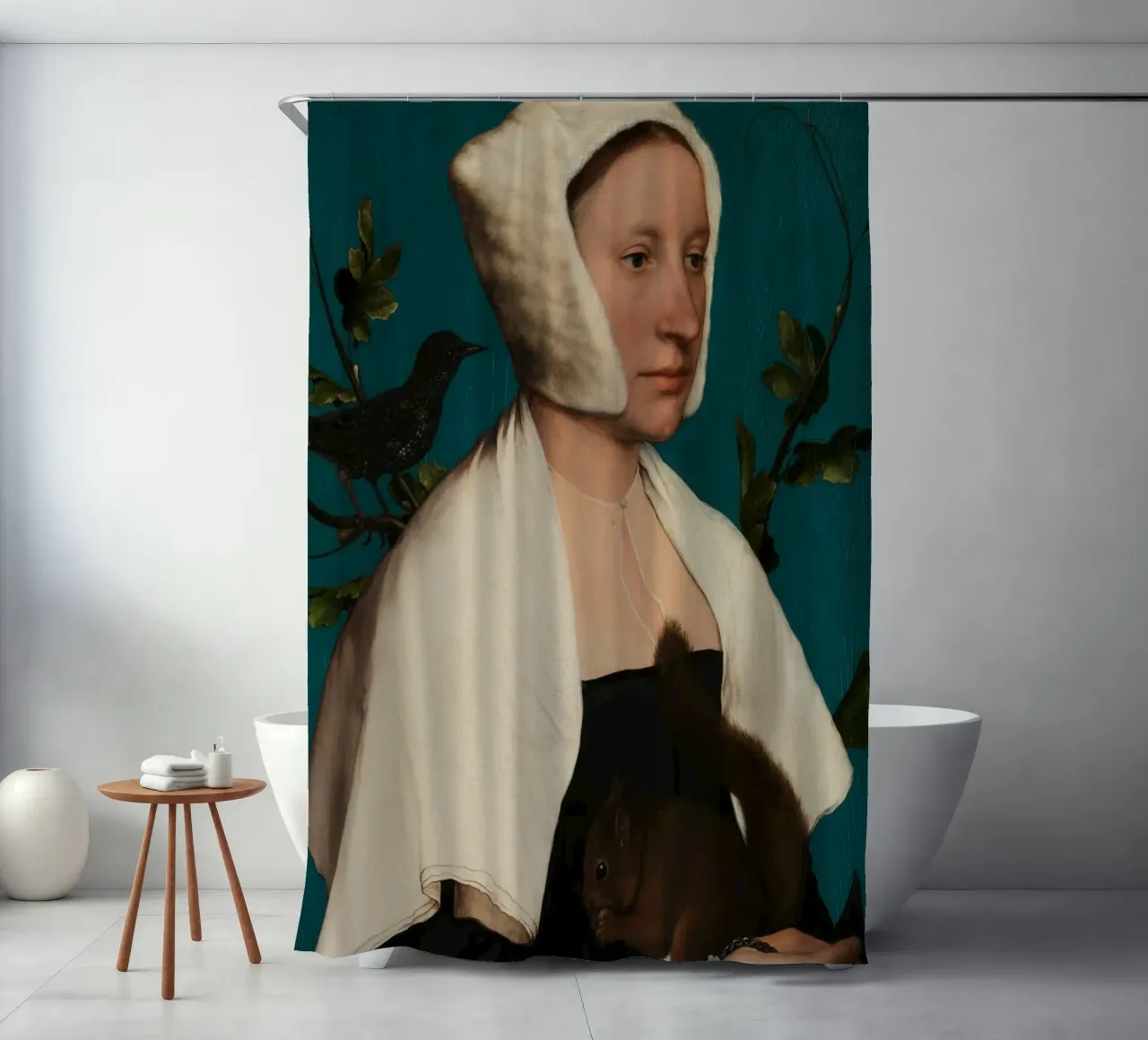 Portrait d'une dame avec un écureuil et un étourneau rideau de douche de William Store