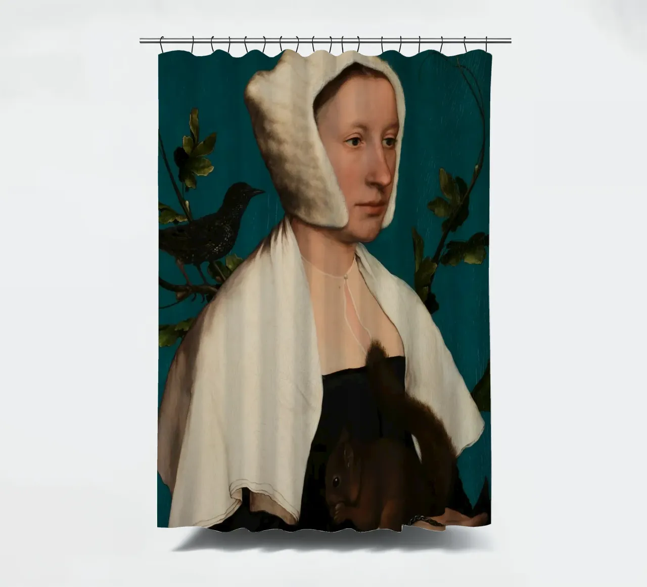 Portrait d'une dame avec un écureuil et un étourneau rideau de douche de William Store