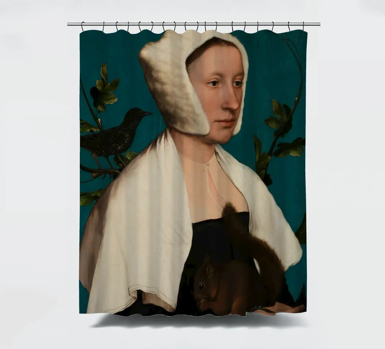Portrait d'une dame avec un écureuil et un étourneau rideau de douche de William Store