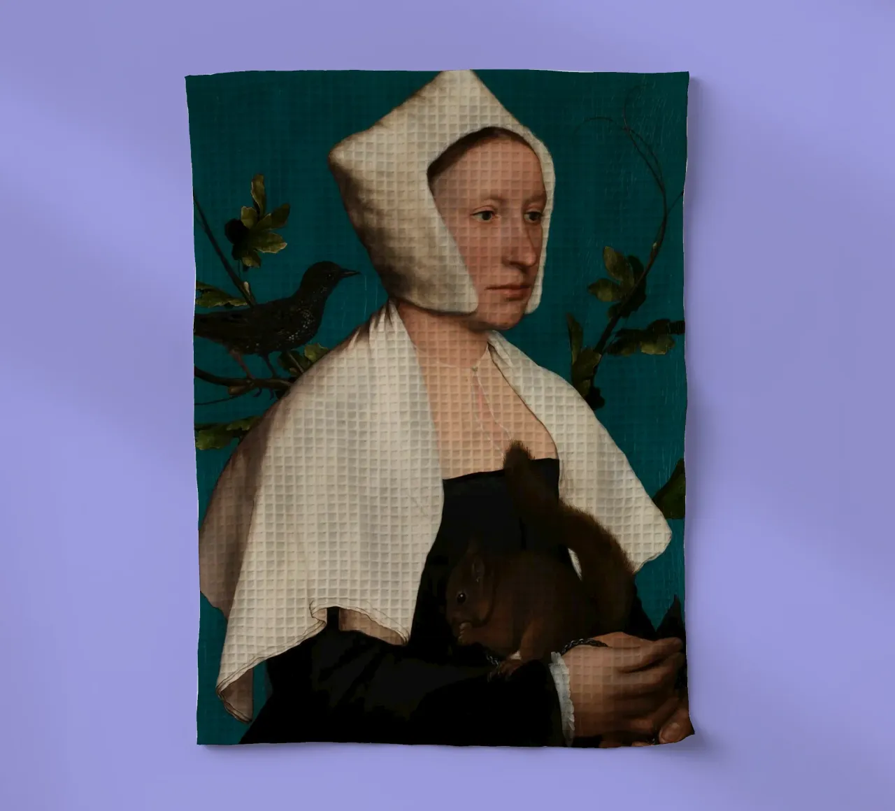 Portrait d'une dame avec un écureuil et un étourneau torchon de William Store