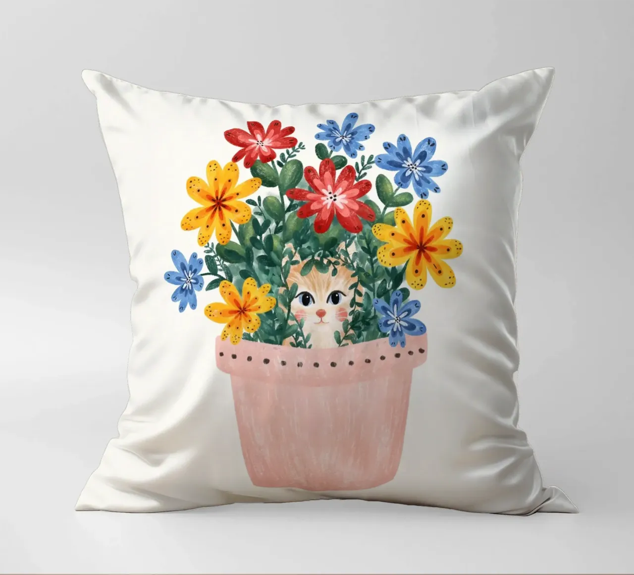 Monika Szczerbinska - Katze im Blumentopf cuscino da The Artcircle