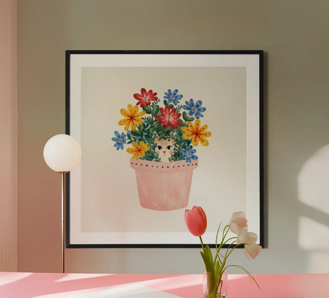 Monika Szczerbinska - Katze im Blumentopf carta hahnemühle da The Artcircle