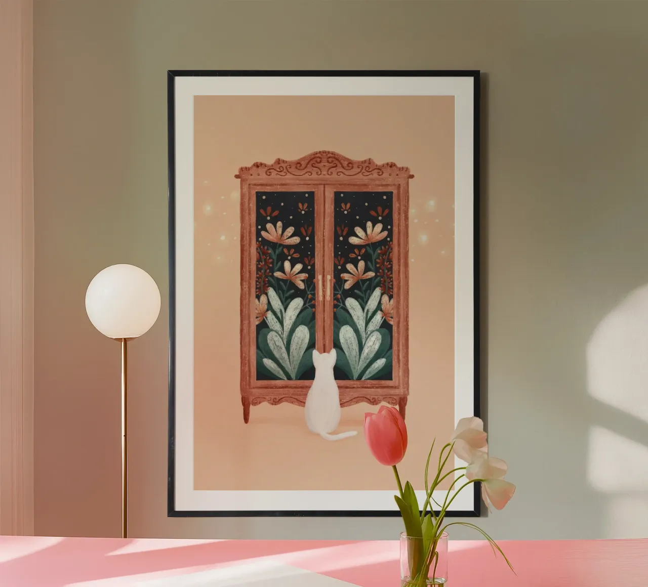 Monika Szczerbinska - Verträumte Katze poster con telaio in alluminio da The Artcircle