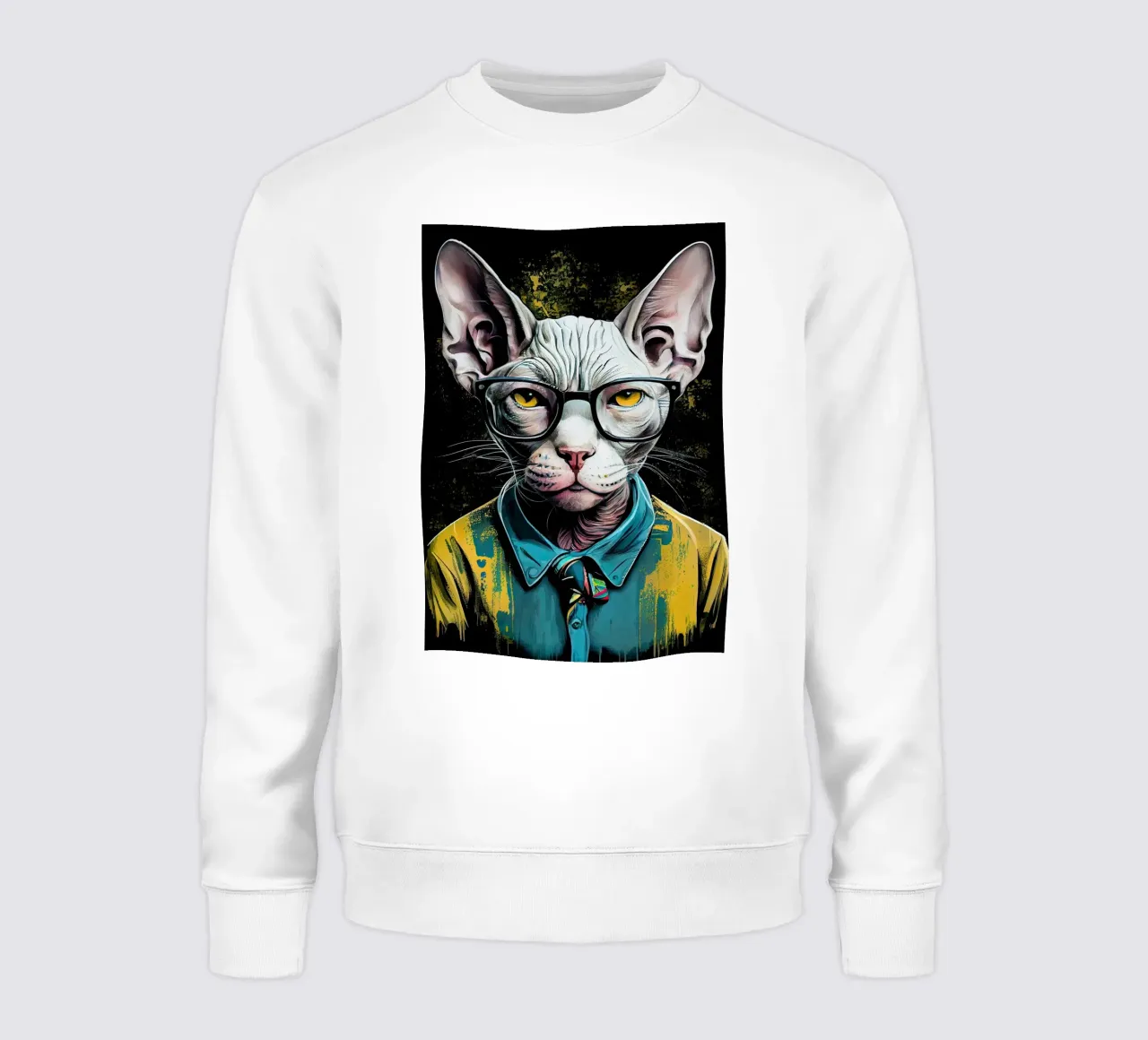 Hipster cat Ziggy animal art sweatshirt by Justyna Jaszke JBJart