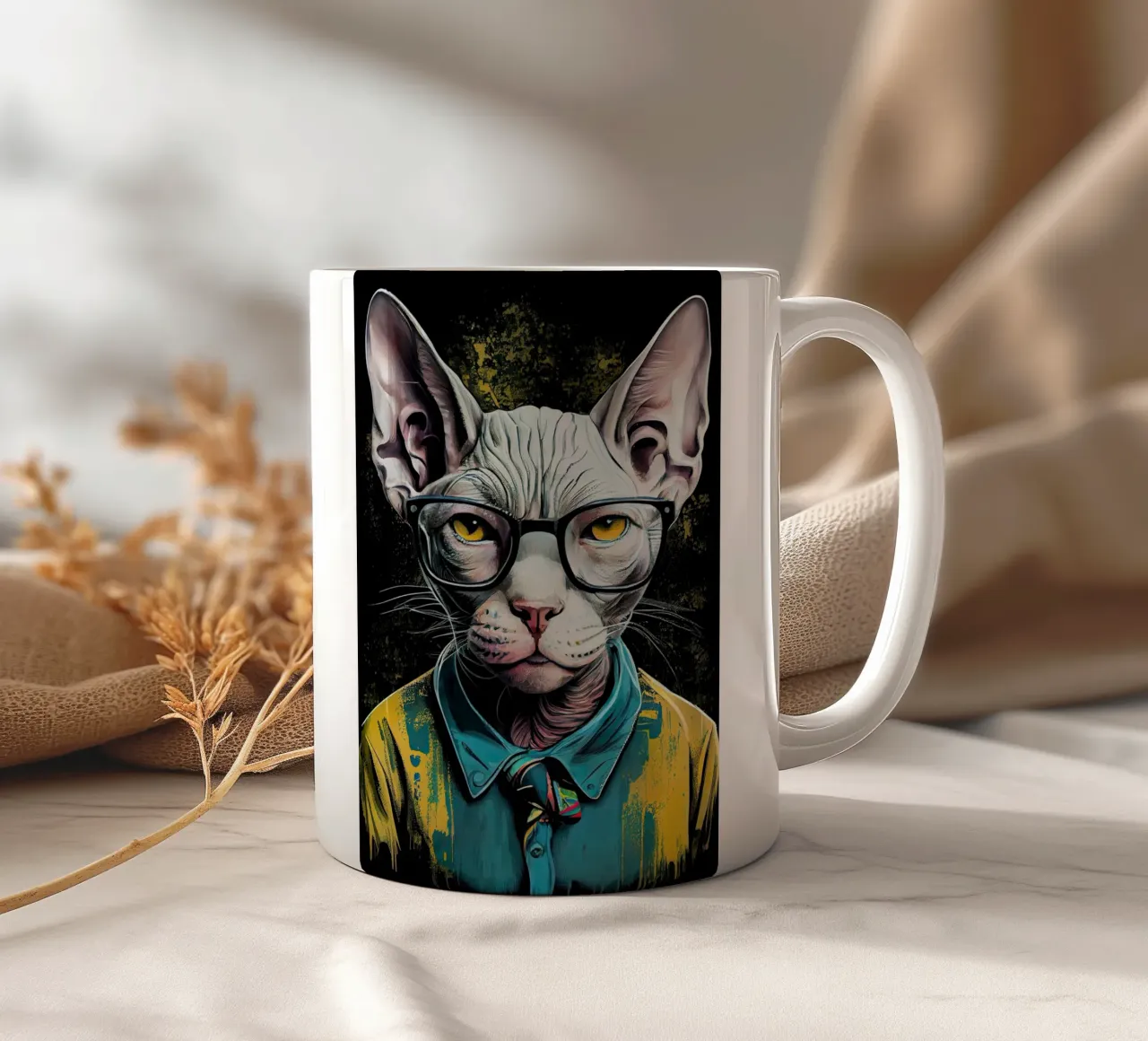 Chat hipster Ziggy art animalier mug en céramique de Justyna Jaszke JBJart