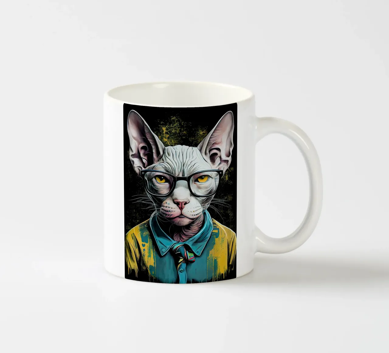 Chat hipster Ziggy art animalier mug en céramique de Justyna Jaszke JBJart