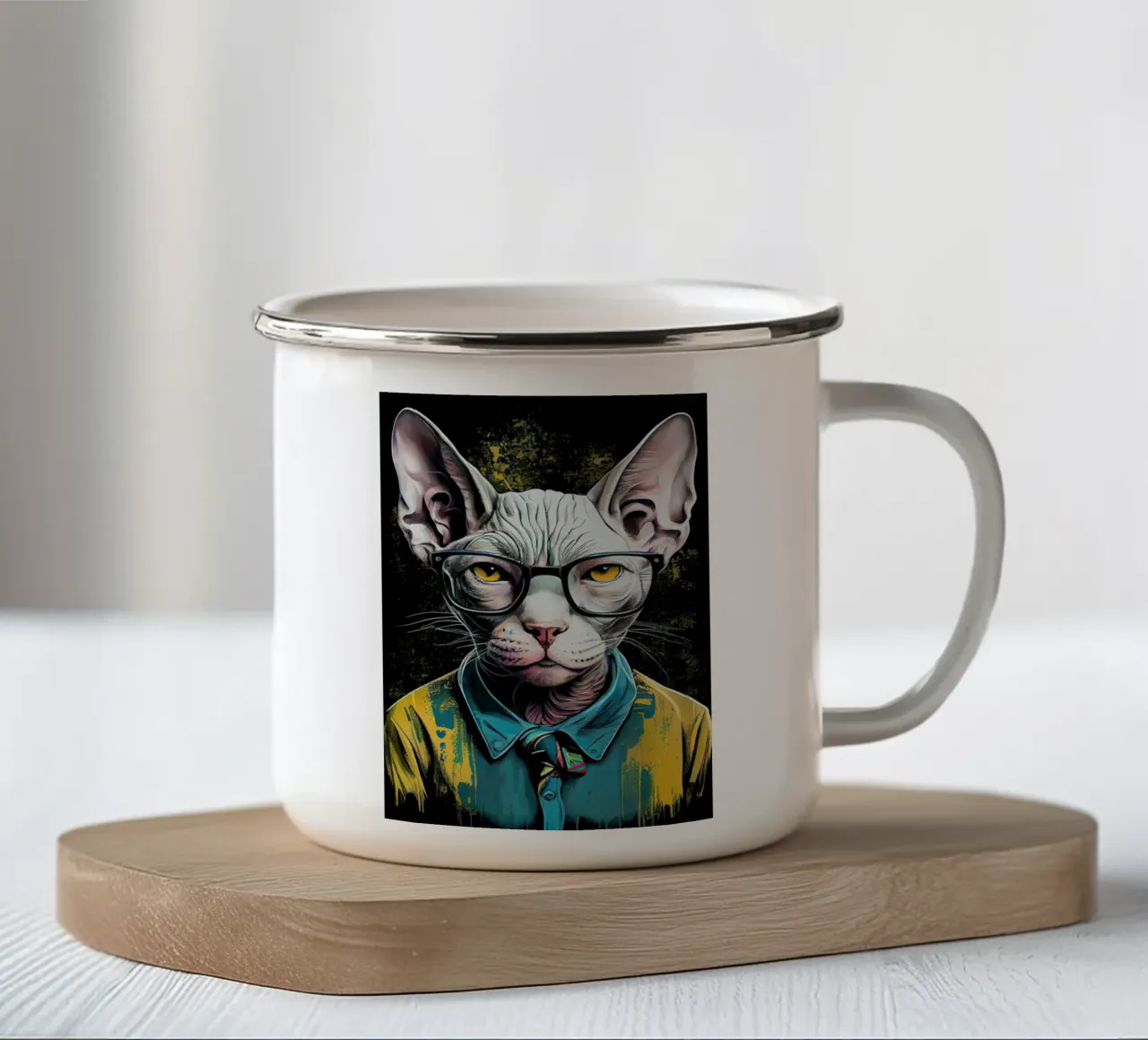 Gatto hipster Ziggy arte animale tazza in smalto da Justyna Jaszke JBJart