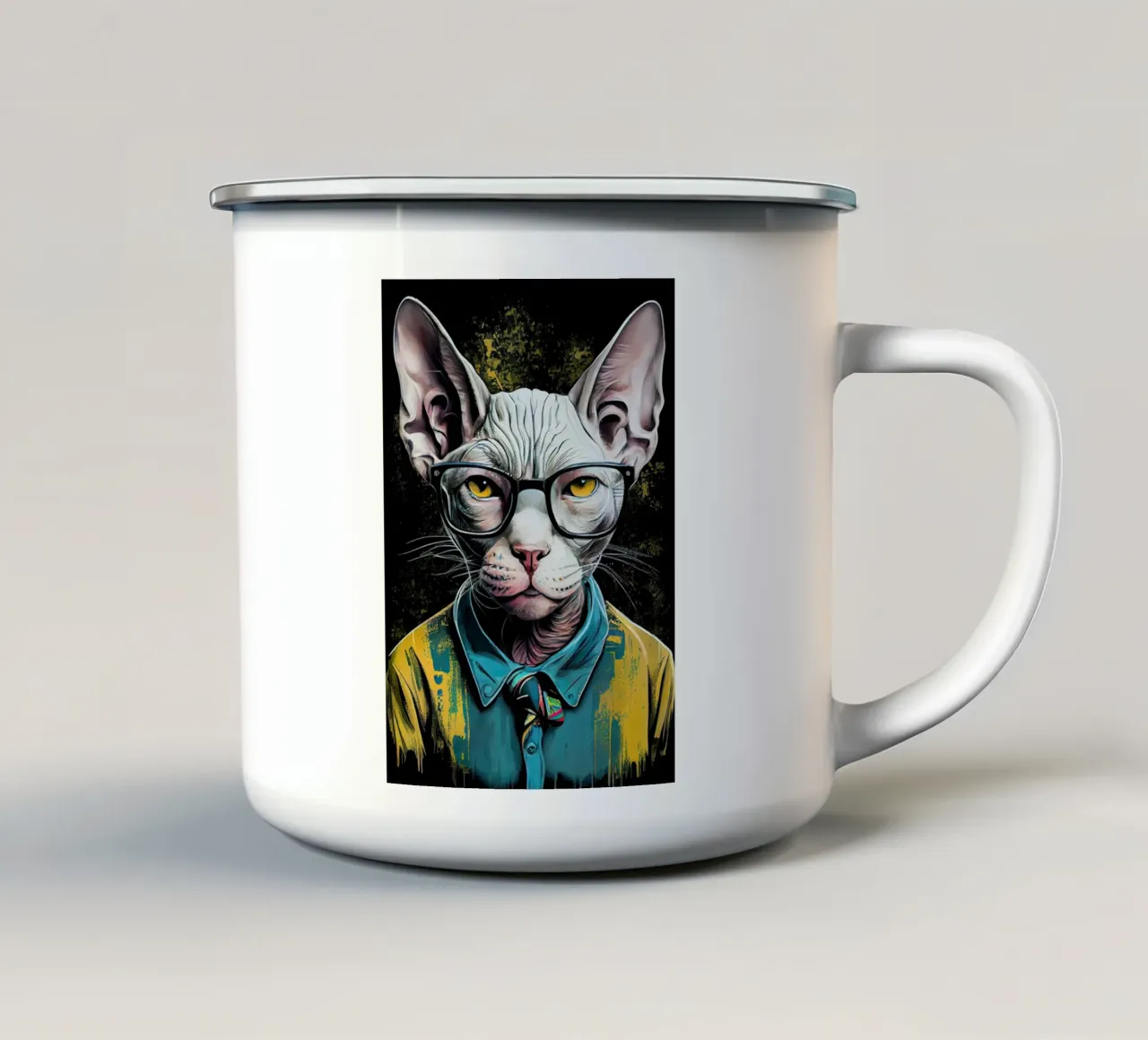 Gatto hipster Ziggy arte animale tazza in smalto da Justyna Jaszke JBJart