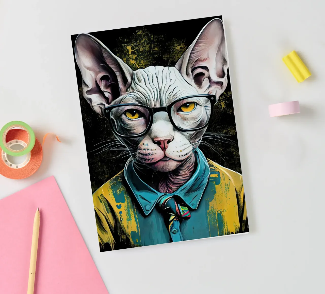 Hipster cat Ziggy animal art notebook by Justyna Jaszke JBJart
