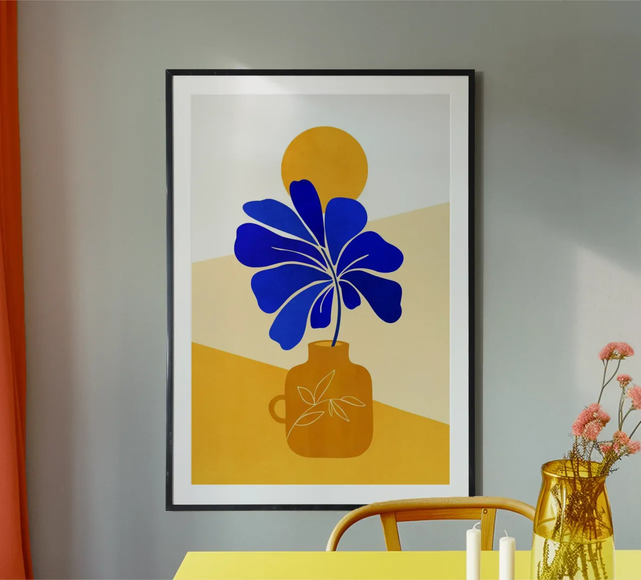 Kristian Gallagher - Foglia alta blu poster con telaio in legno da The Artcircle