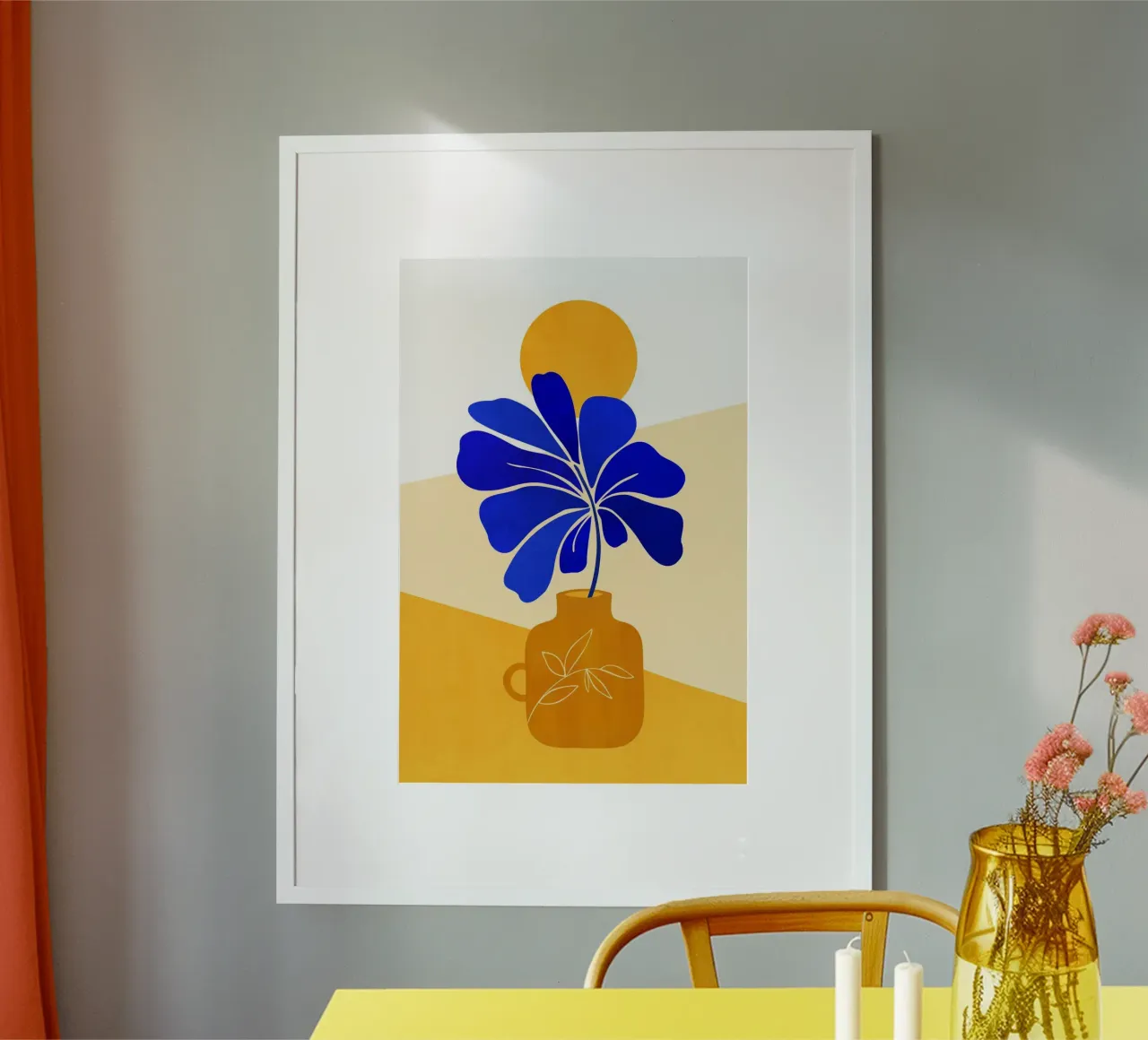 Kristian Gallagher - Foglia alta blu poster con telaio in legno da The Artcircle