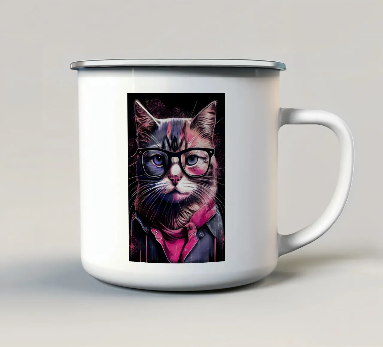 Hipster gato Willow arte animal taza de esmalte de Justyna Jaszke JBJart