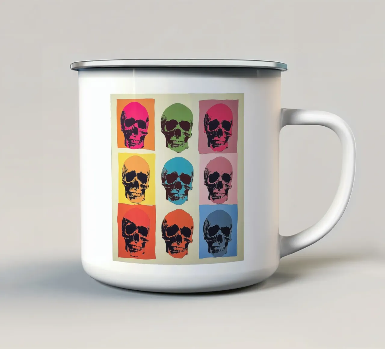 Teschio Pop Art ispirato a Andy Warhol tazza in smalto da Autofocus