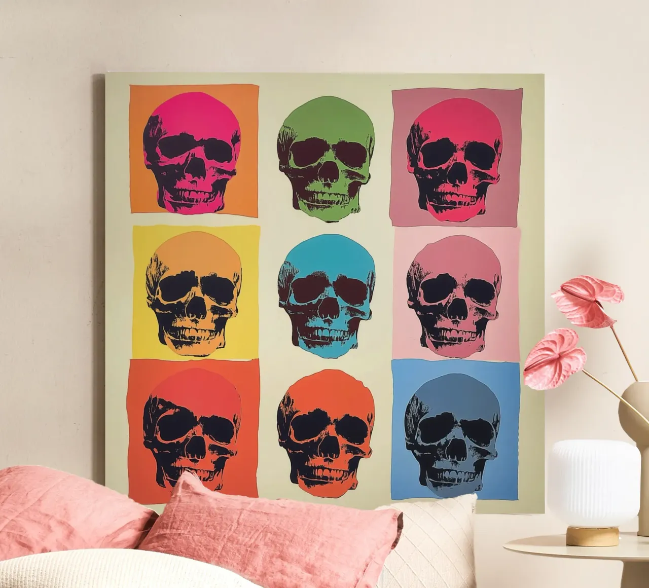 Teschio Pop Art ispirato a Andy Warhol tela con Cornice a cassetta da Autofocus