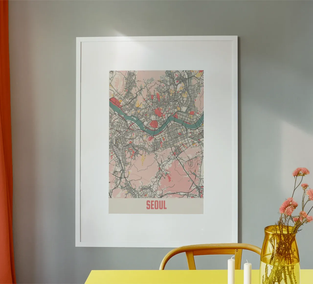 Mappa vintage di Seul - Stampa artistica della mappa della città minimalista poster con telaio in plastica da MOOODZART