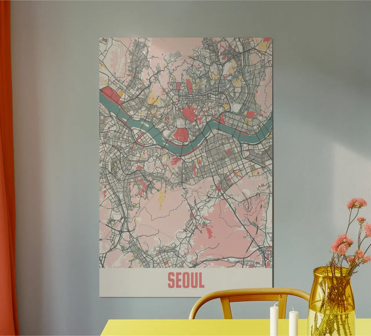 Mappa vintage di Seul - Stampa artistica della mappa della città minimalista poster con telaio in plastica da MOOODZART