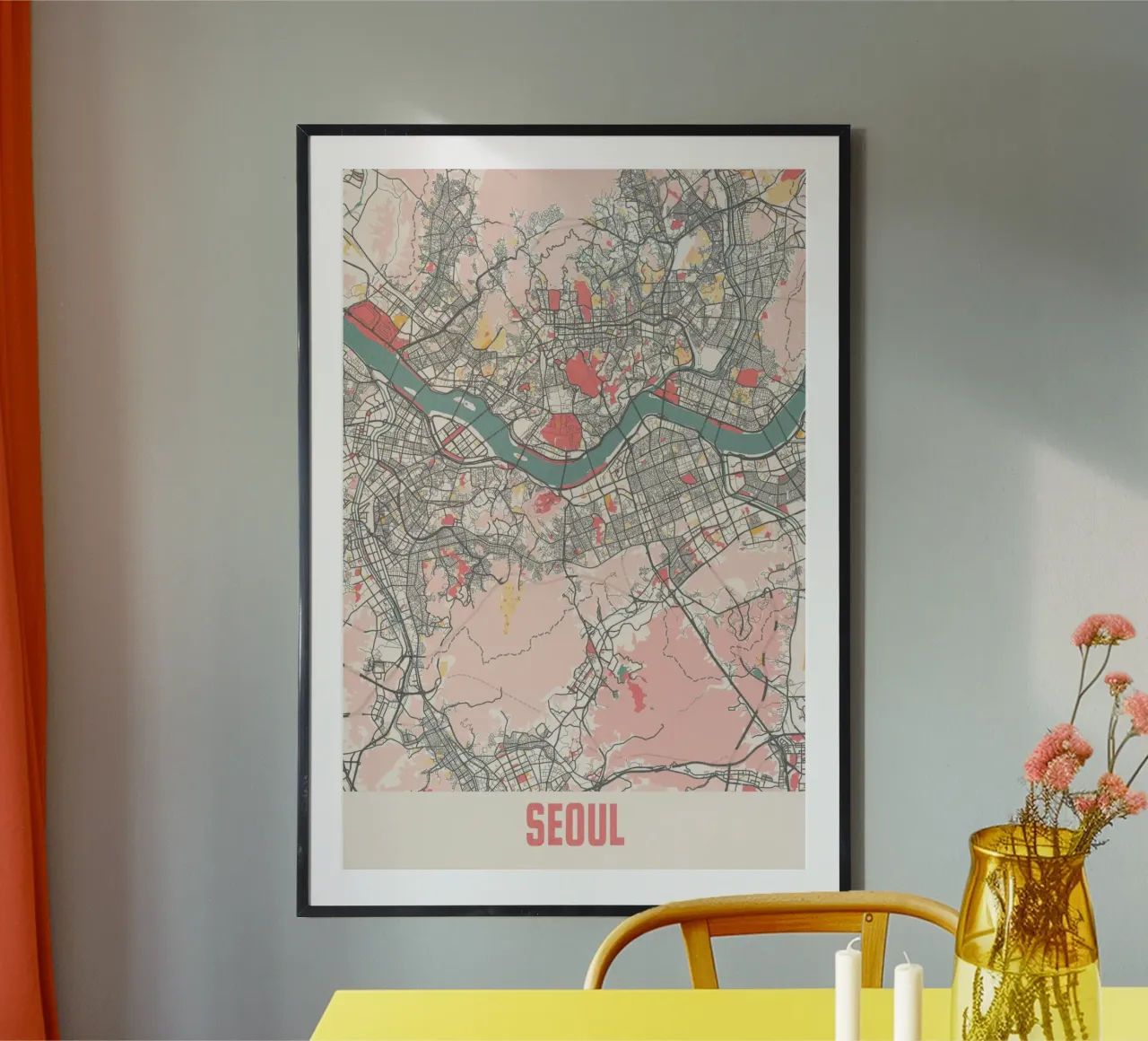 Mappa vintage di Seul - Stampa artistica della mappa della città minimalista poster con telaio in plastica da MOOODZART