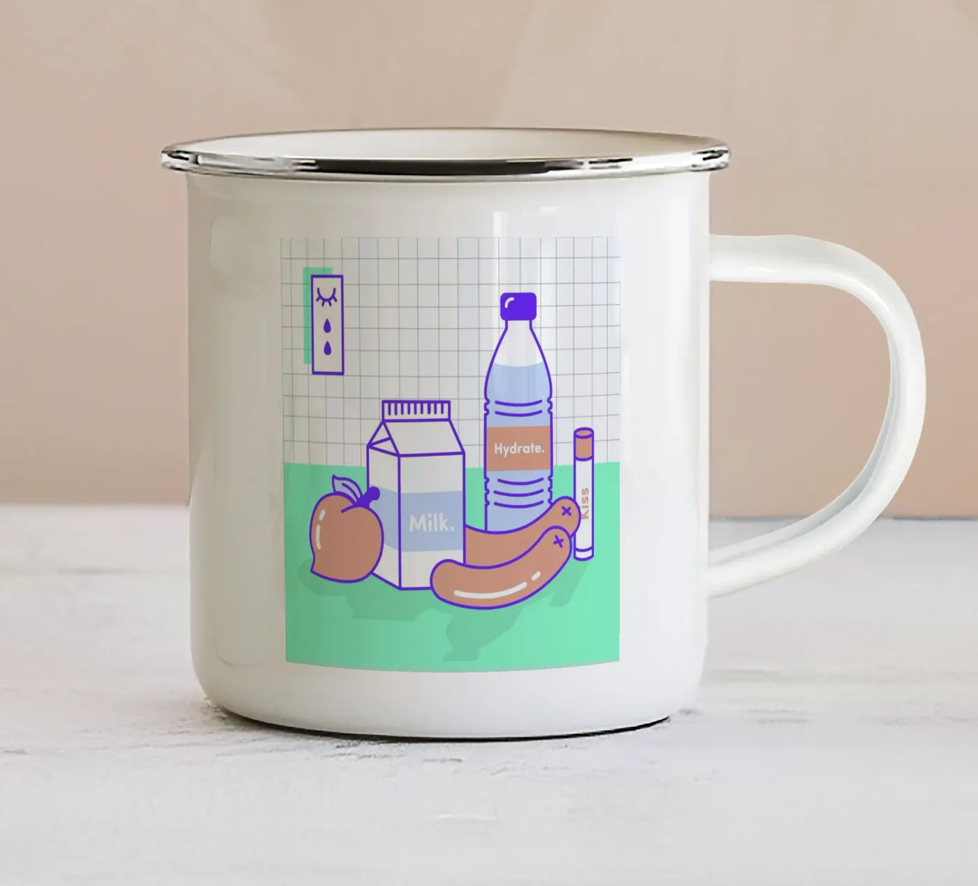 Peachy Objects emaille mok van Rachel Peck