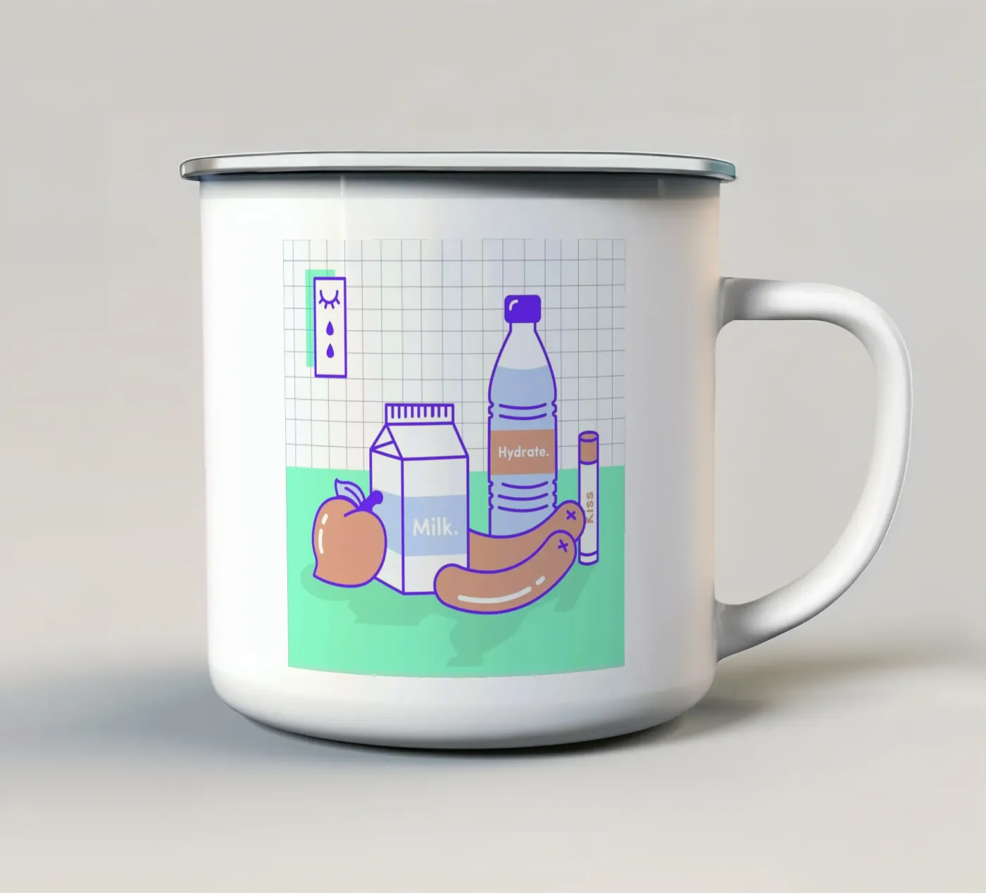 Peachy Objects emaille mok van Rachel Peck