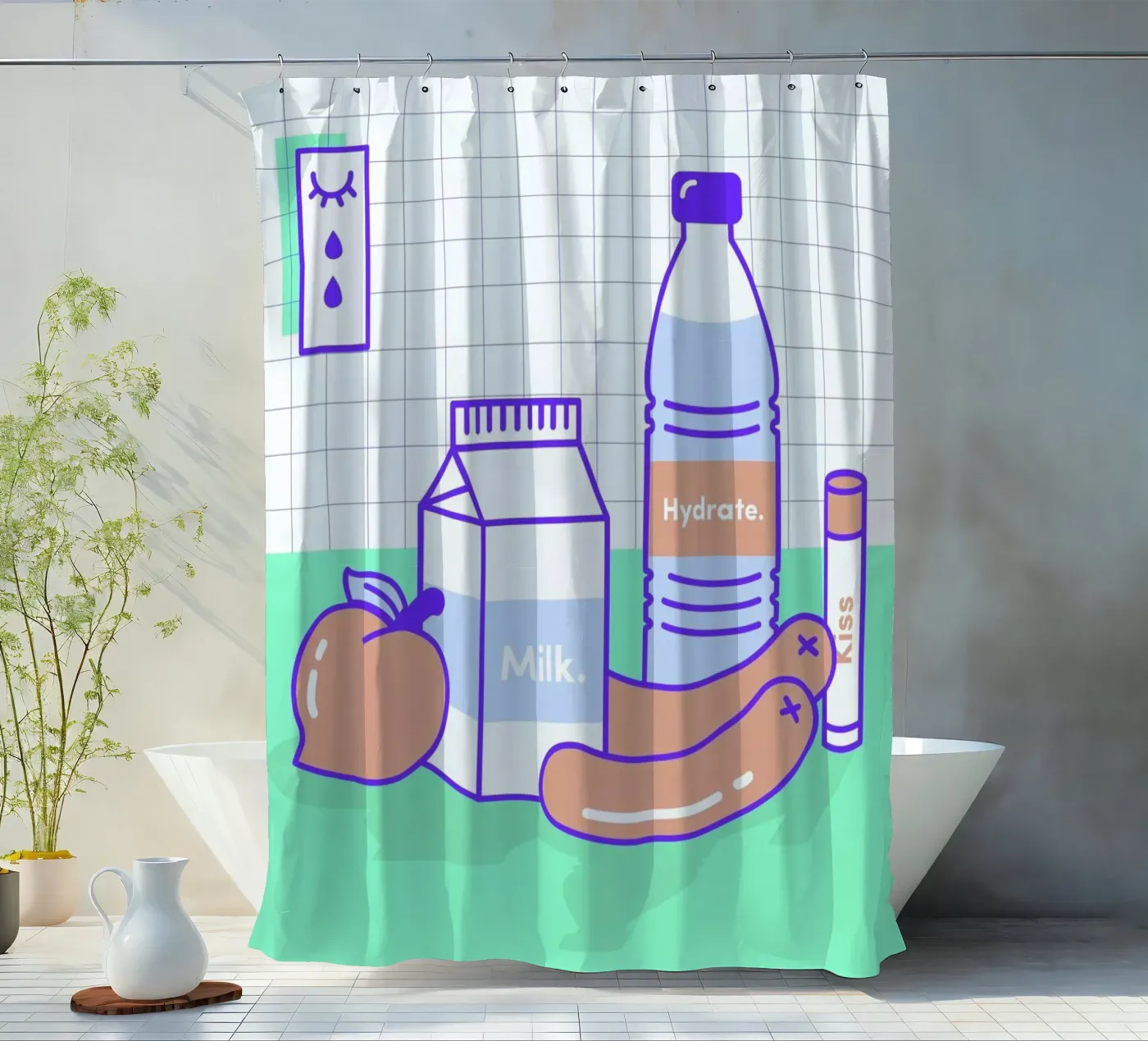 Peachy Objects shower curtain by Rachel Peck