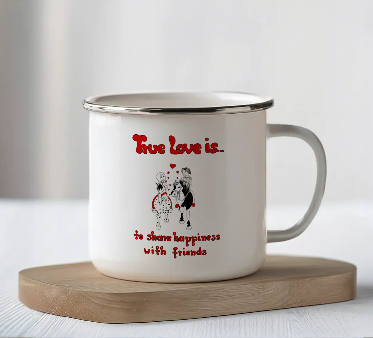 "True Love is to share happiness with friends" tazza in smalto da Pferdemädchen