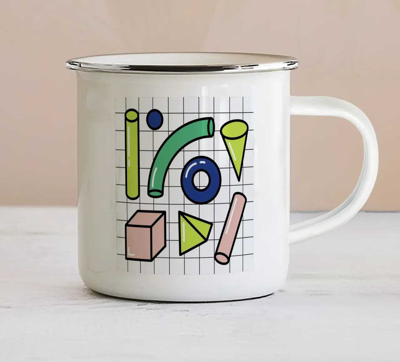 Shapes On A Grid mug en émail de Rachel Peck