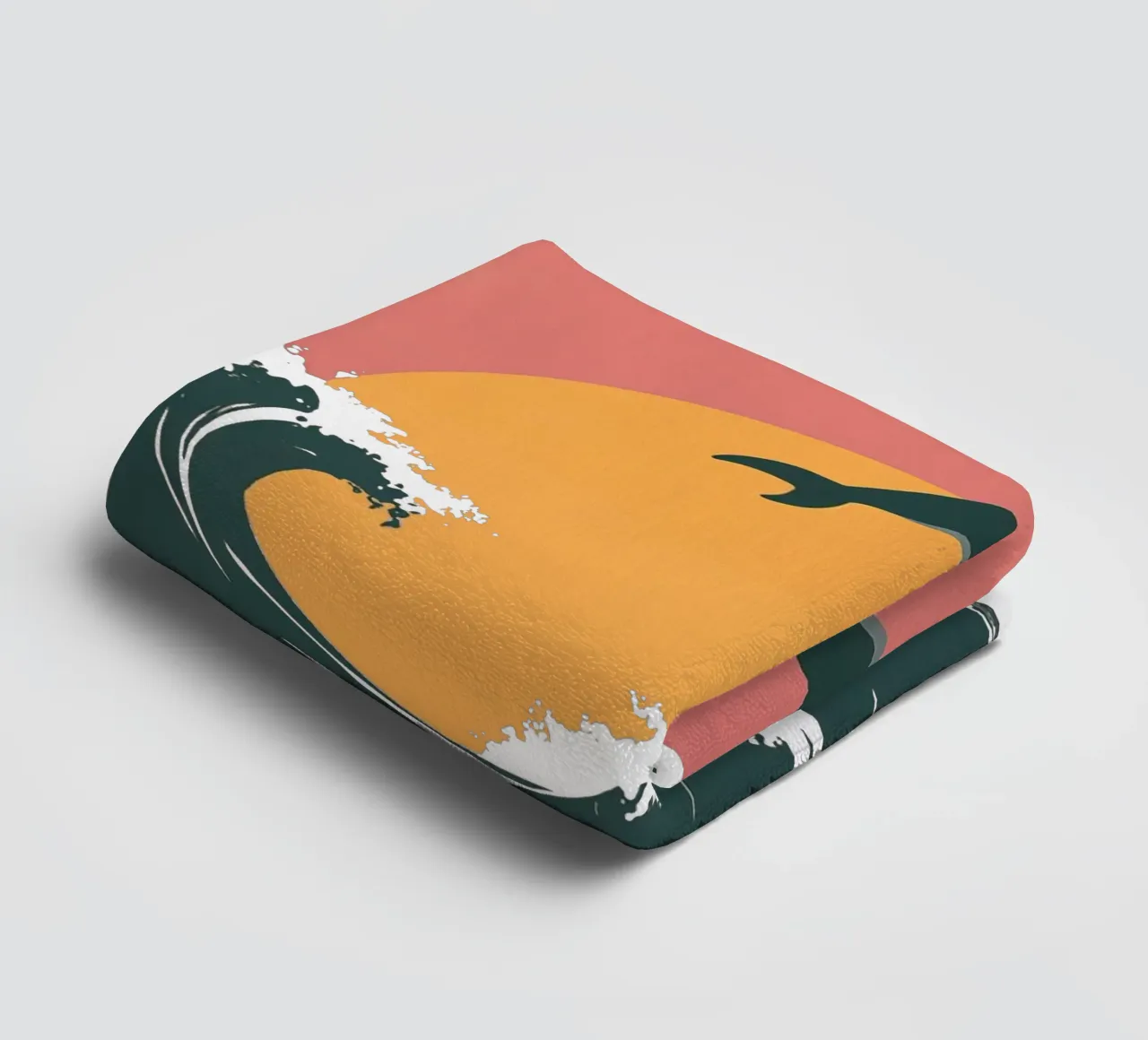 Maritime motif with waves, dolphins, setting sun towel by Autofocus
