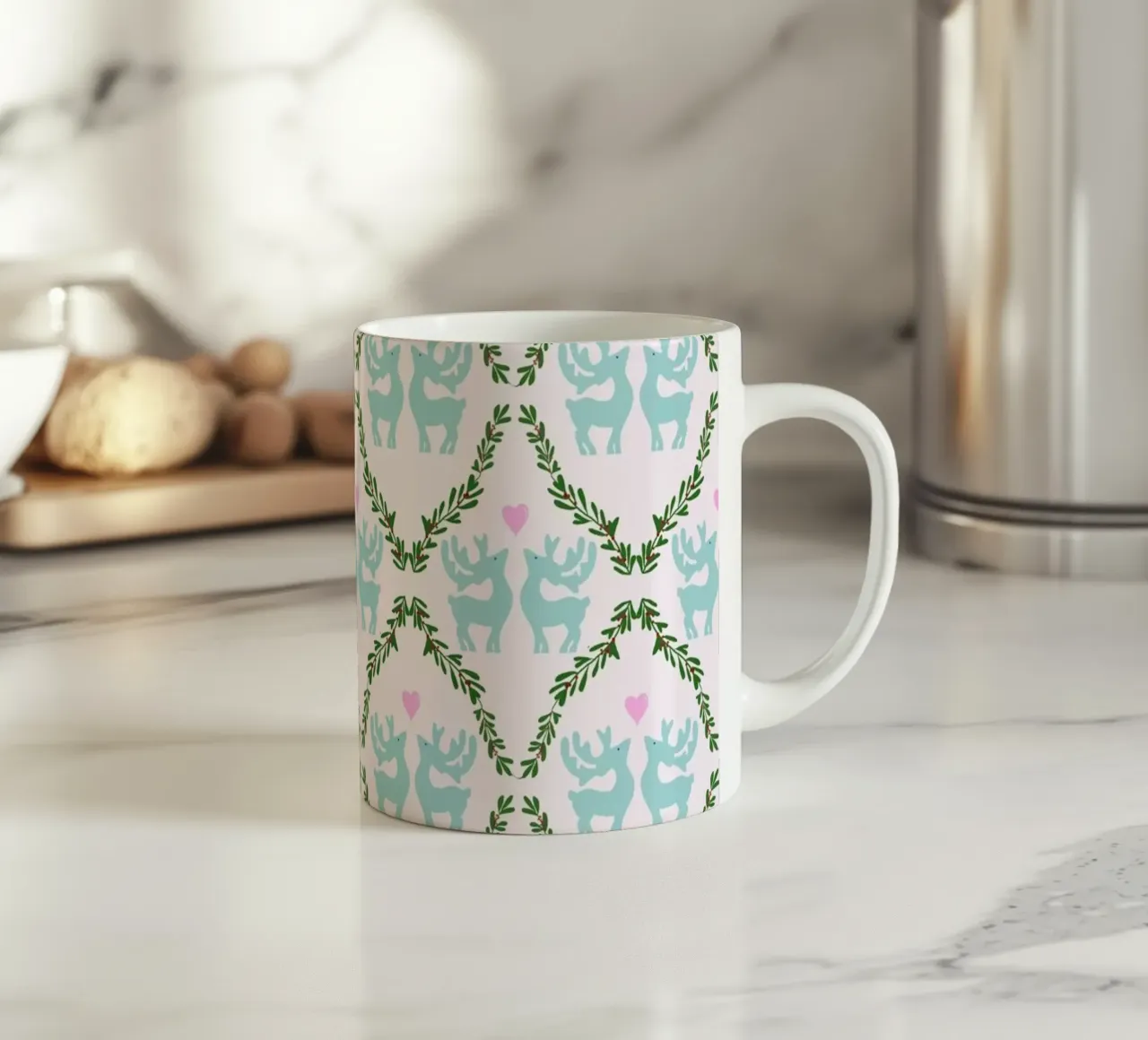 HirschgeWeihnachten hell tazza in ceramica da Miris bunte Modewelt