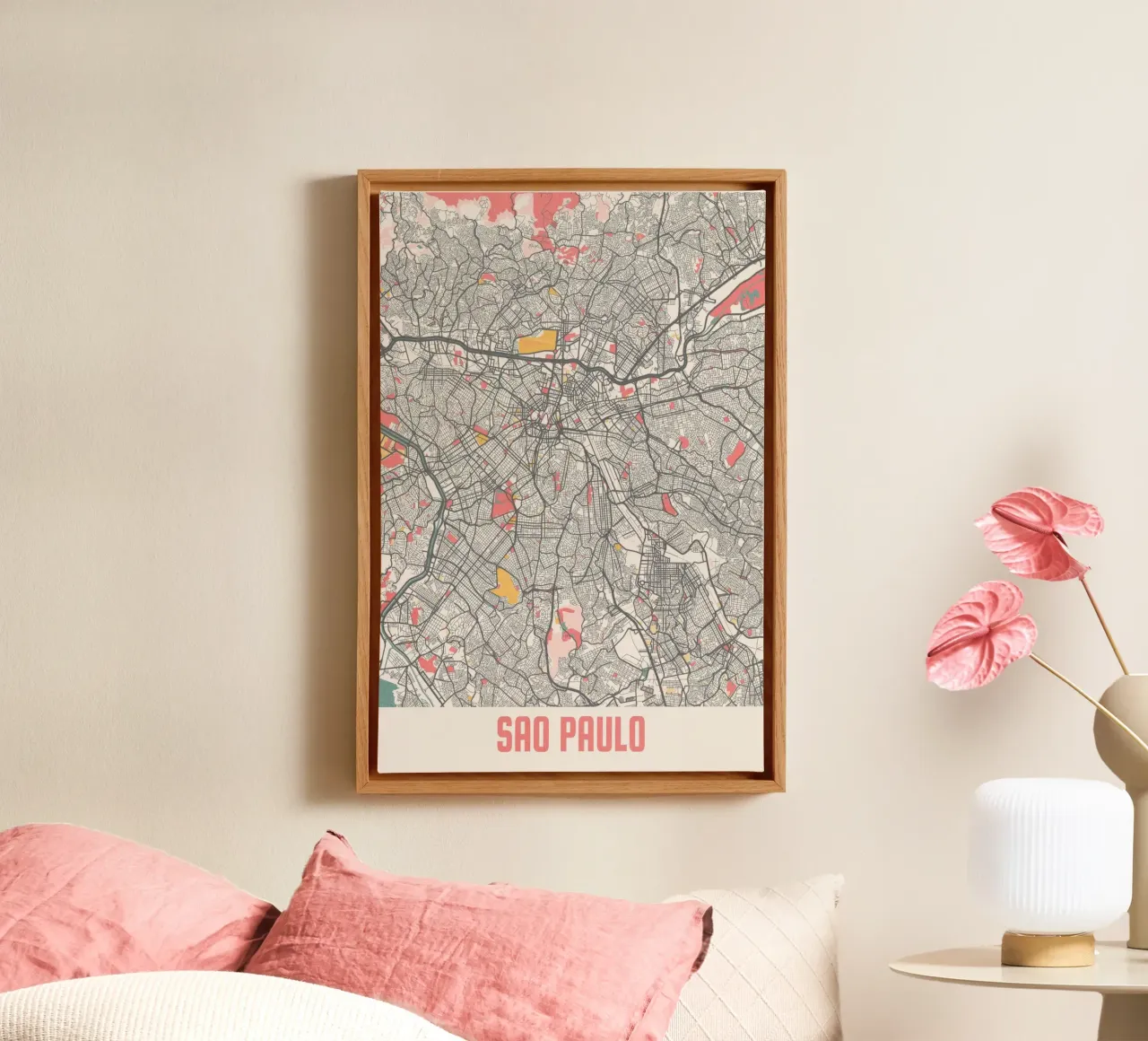 Stadsplattegrond São Paulo canvas met Baklijst van MOOODZART
