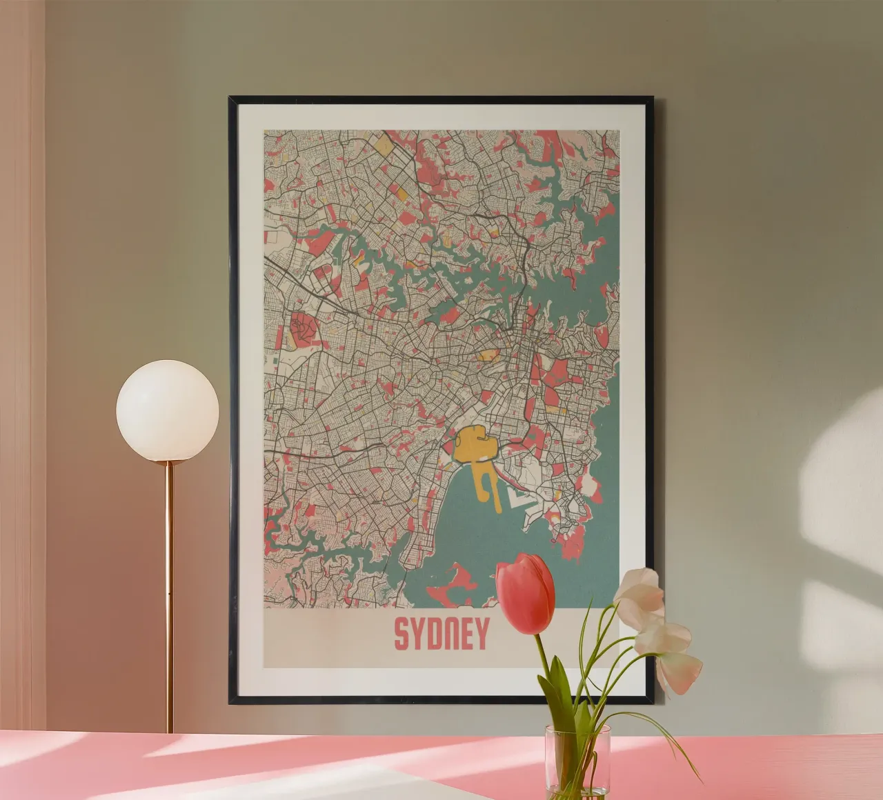 Sydney Map Art, Australia poster con telaio in legno da MOOODZART