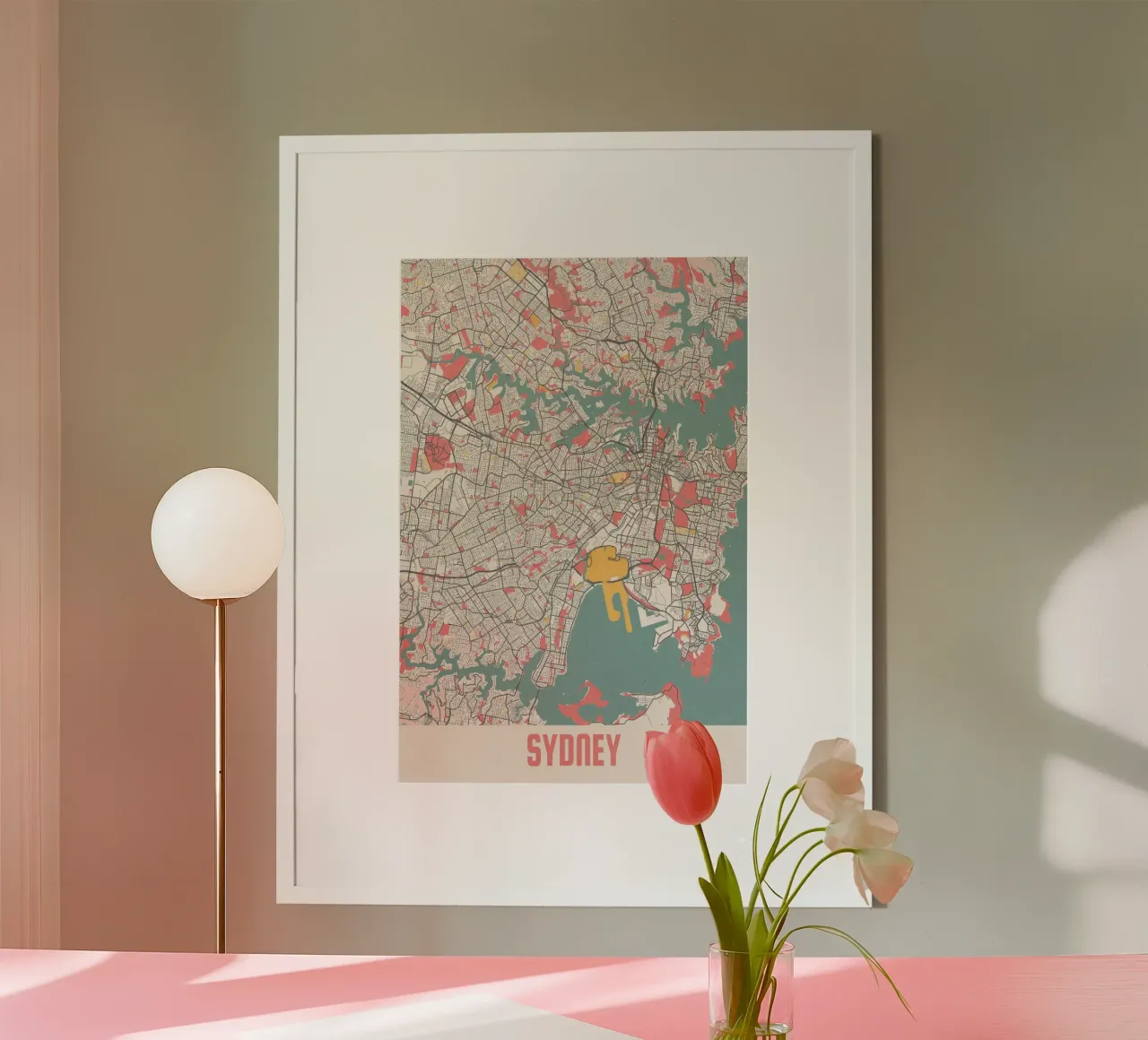 Sydney Map Art, Australia poster con telaio in legno da MOOODZART