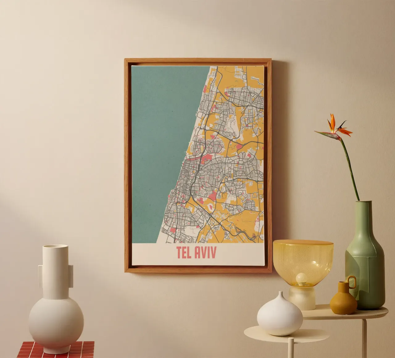 Tel Aviv Map Art canvas with Floater frame by MOOODZART