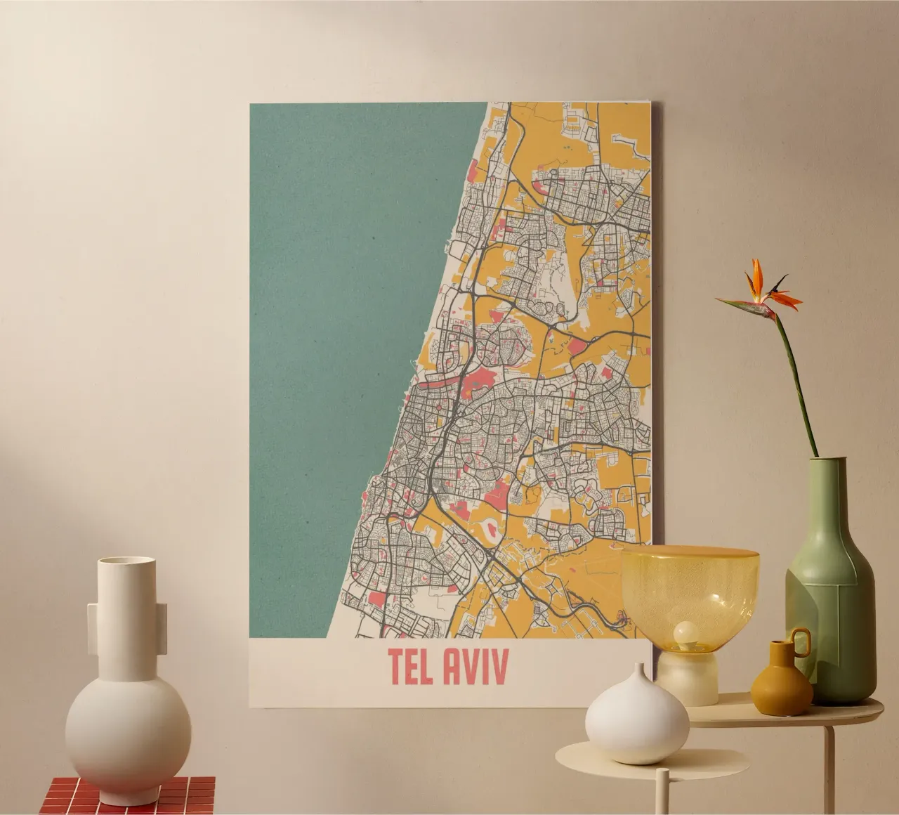 Tel Aviv Map Art canvas with Floater frame by MOOODZART