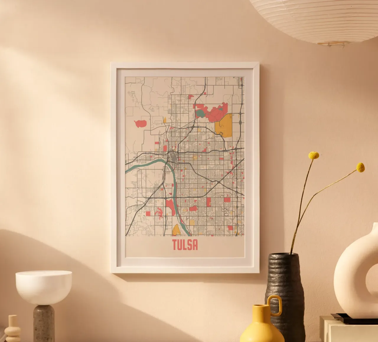 Mappa della città di Tulsa poster con telaio in alluminio da MOOODZART