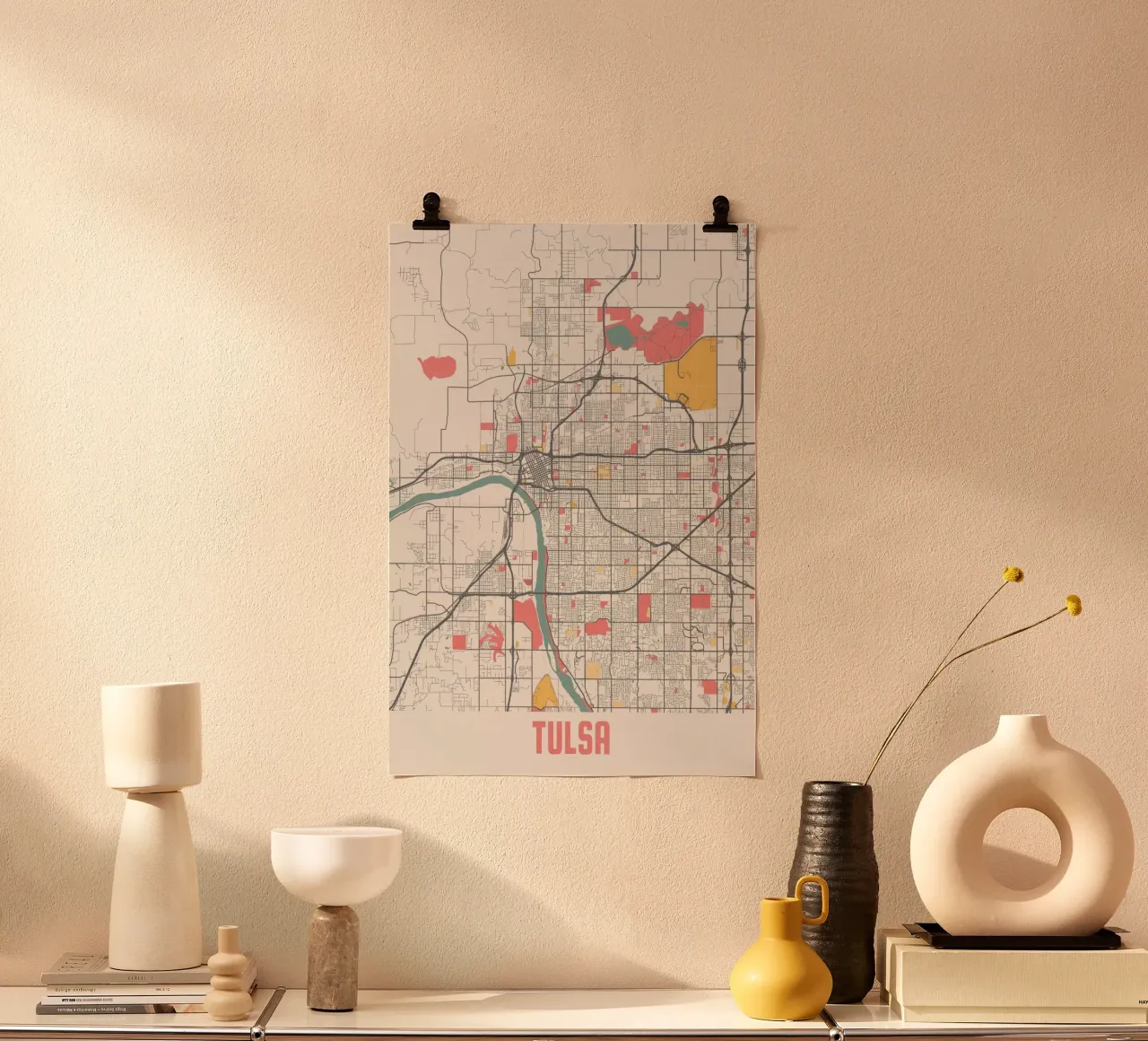 Mappa della città di Tulsa poster con telaio in alluminio da MOOODZART