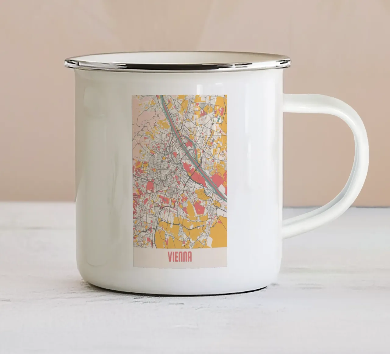 Impresión artística del mapa de Viena taza de esmalte de MOOODZART