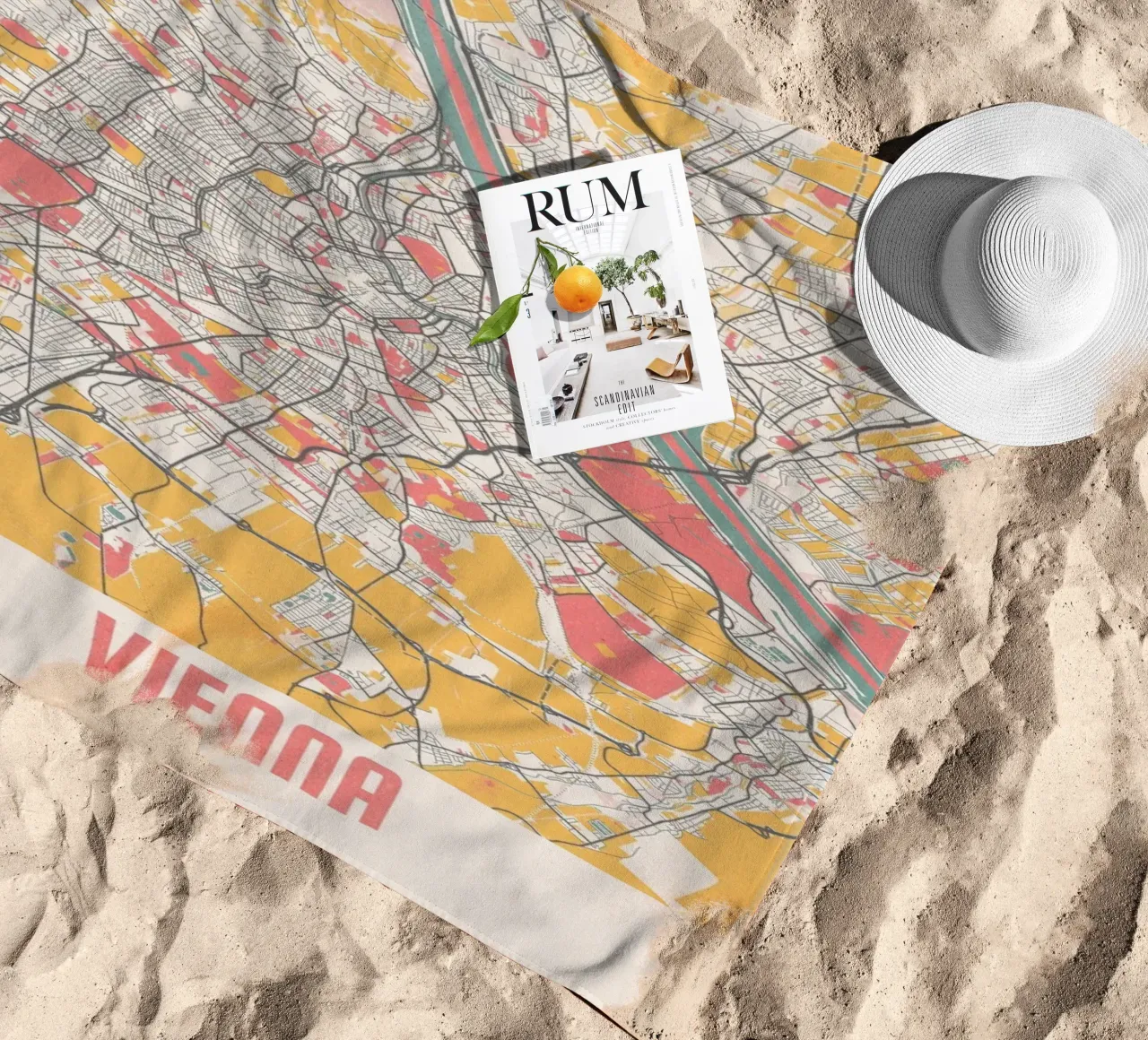 Vienna Map Art Print beach towel by MOOODZART