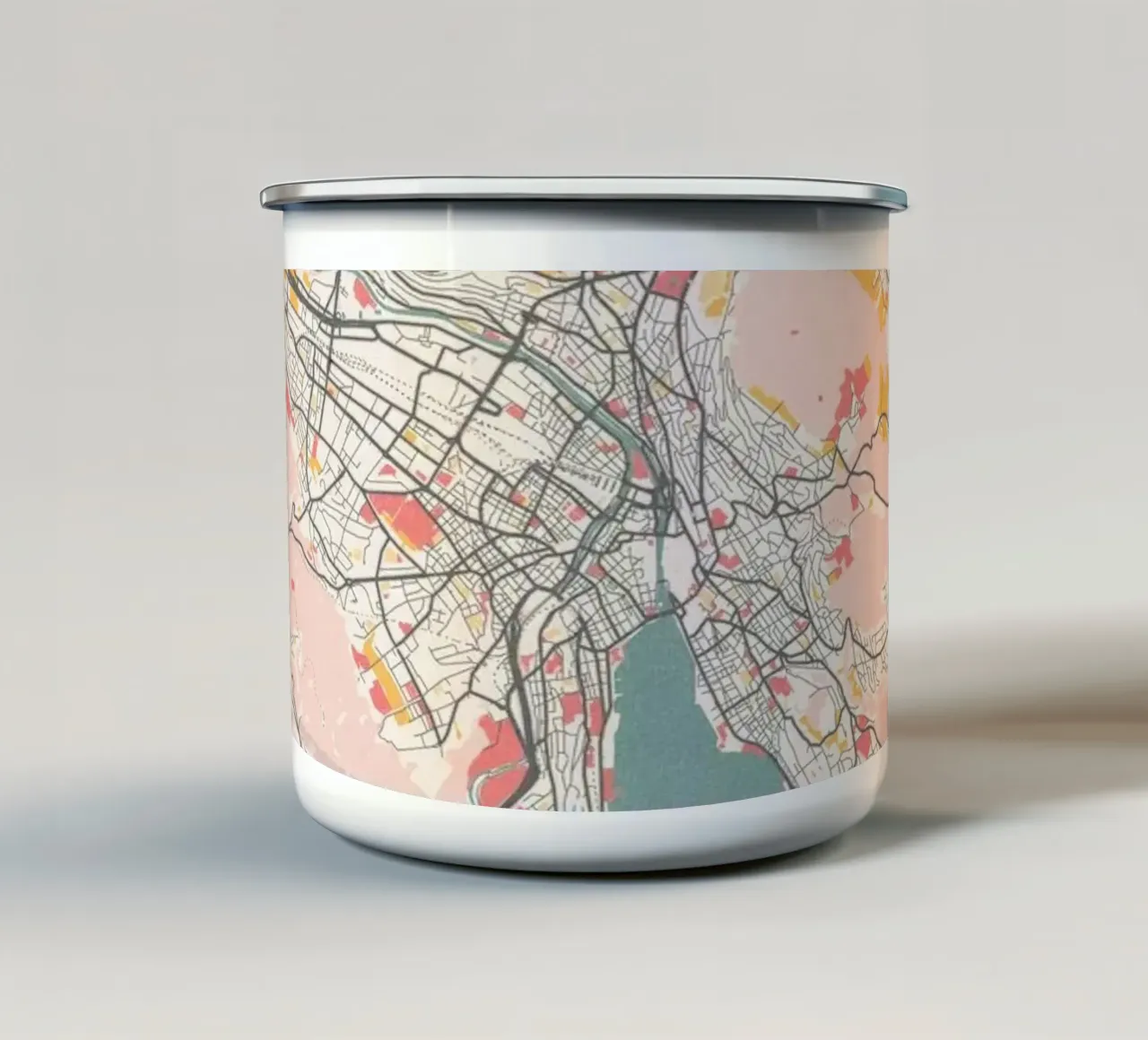 Stampa d'arte colorata di Zurigo tazza in smalto da MOOODZART