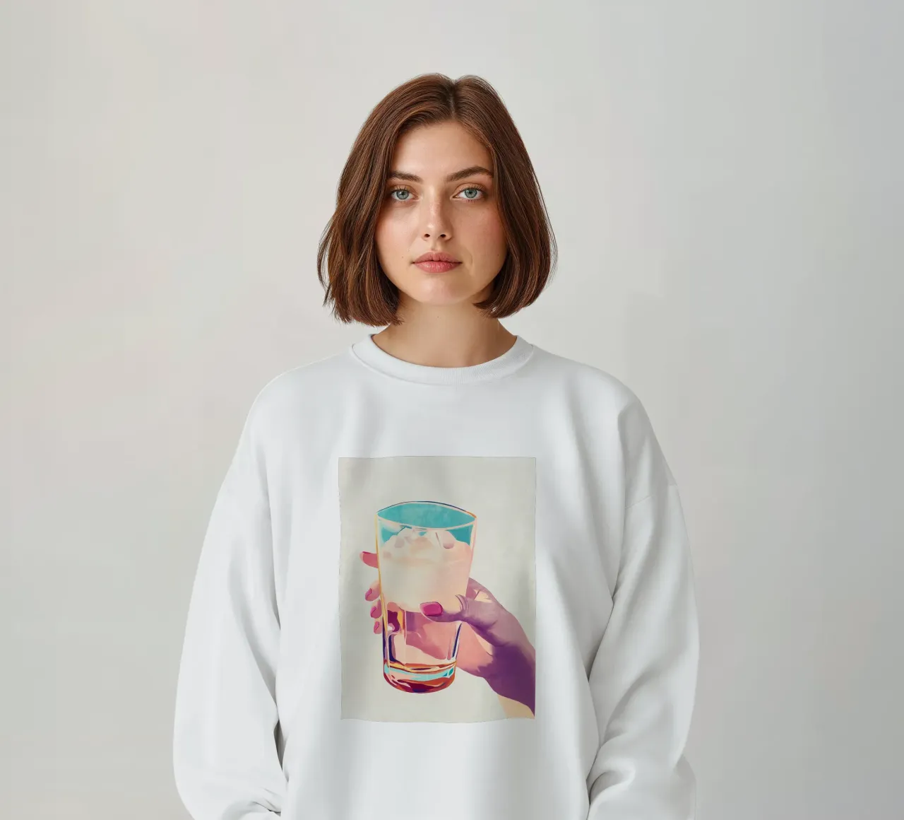 Feminine hand with glass sweatshirt by Carinaprint