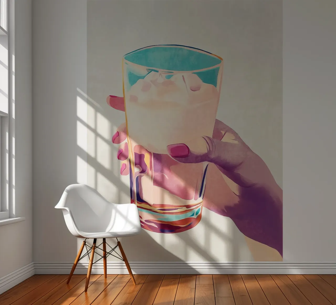 Vrouwelijke hand met glas fotobehang van Carinaprint