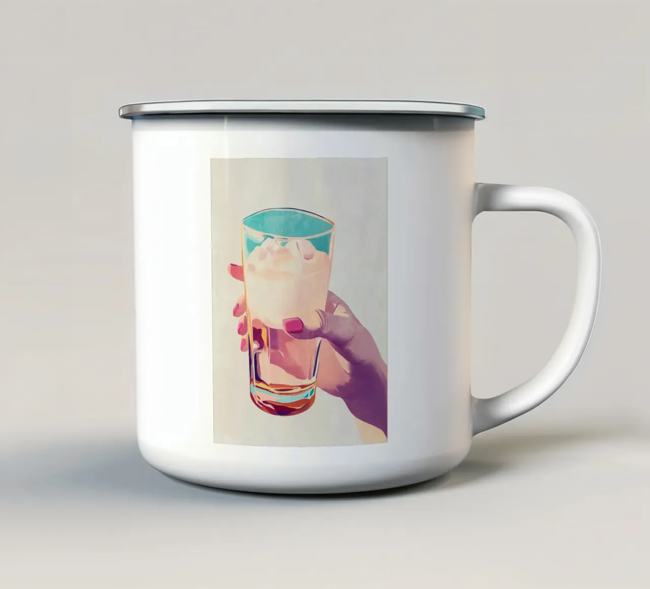 Mano femminile con bicchiere tazza in smalto da Carinaprint